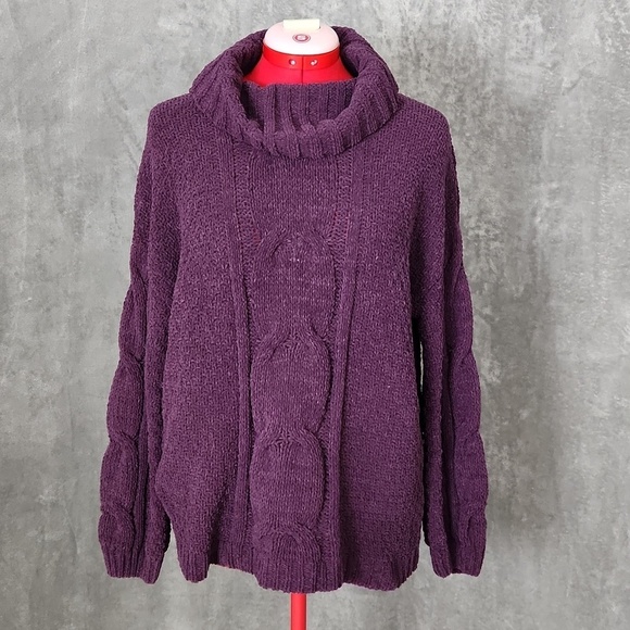 Seven7 Sweaters - Seven7 Chunky Knit Sweater Women’s Small Purple Turtleneck Cable Knit Cozy